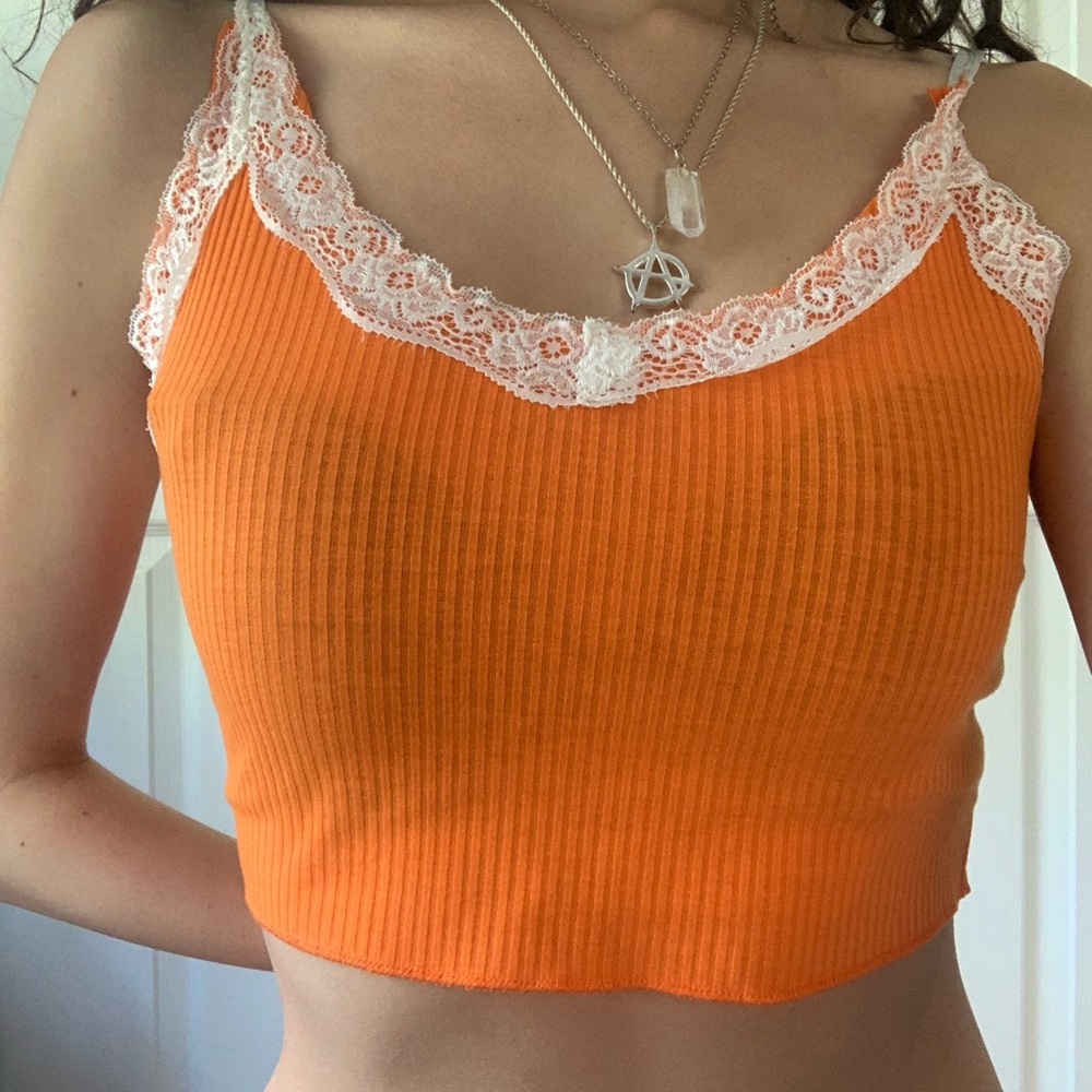 orange lace trim top 🍊